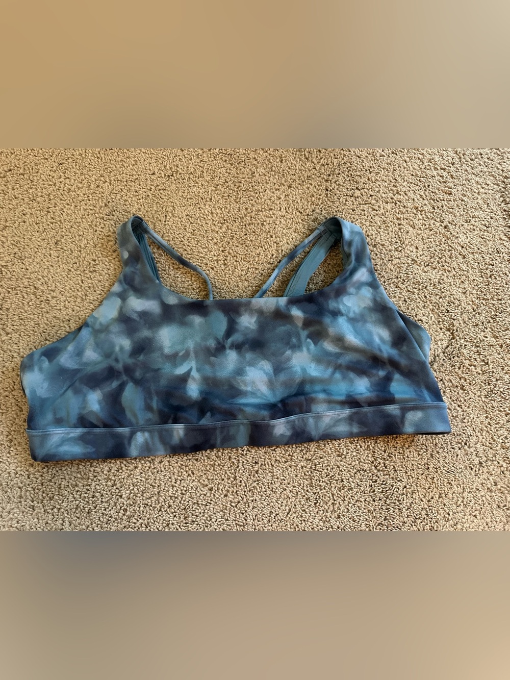 Athleta Blue and Navy Tie-Dye Sports Bra.